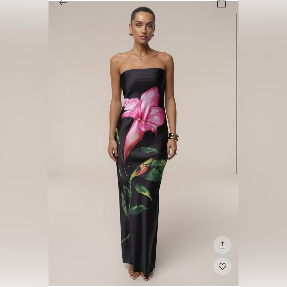 NWT Black Blossom Satin Maxi Dress